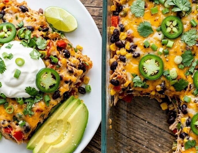 Healthy High-Protein Chicken Burrito Casserole Recipe