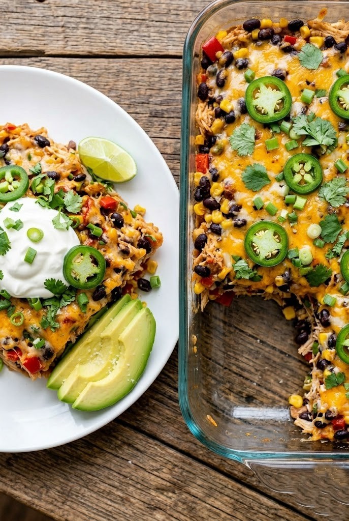 Healthy High-Protein Chicken Burrito Casserole Recipe