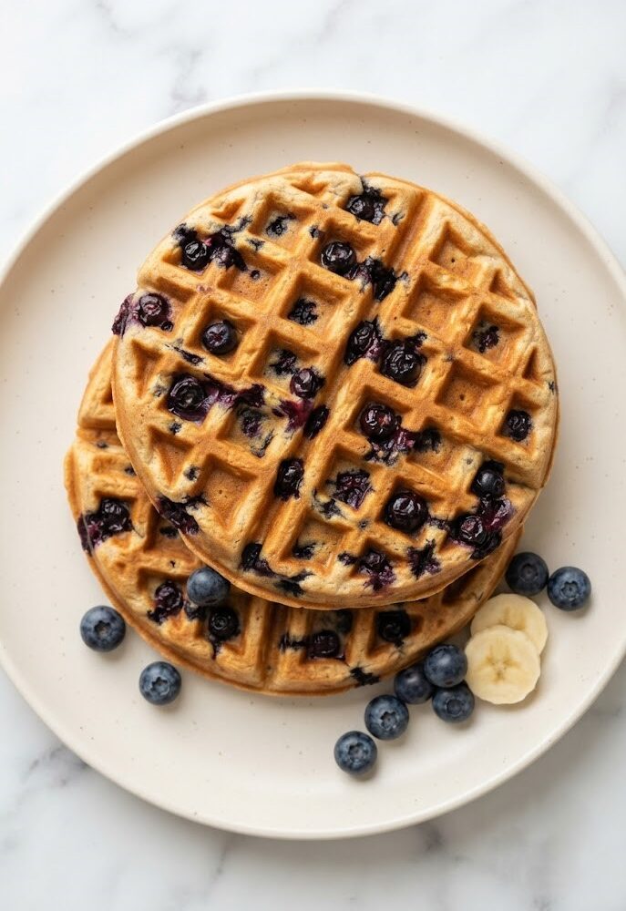 Easy 3-Ingredient Banana Blueberry Waffles