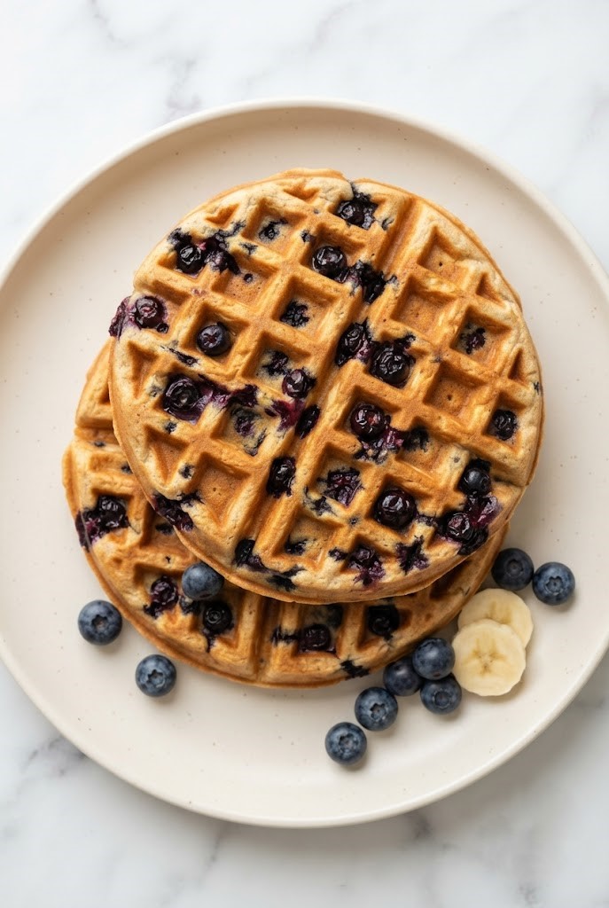 Easy 3-Ingredient Banana Blueberry Waffles